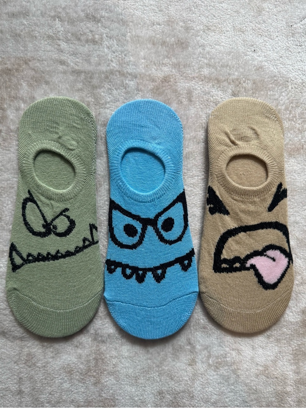 Funny Monster Face No Show Liner Socks, Set of 3, Brand New